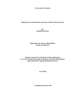 D&eacute;pistage de la pr&eacute;&eacute;clampsie au premier trimestre de la grossesse