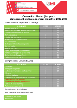 Course List Master (1st year) Management et d&eacute;veloppement