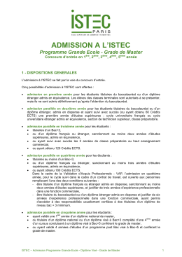 ADMISSION A L`ISTEC Programme Grande Ecole