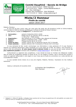 Honneur - Comit&eacute; Dauphin&eacute; Savoie de Bridge