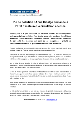 Pic de pollution : Anne Hidalgo demande à l`Etat d`instaurer