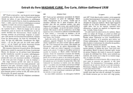 Extrait du livre MADAME CURIE, Ève Curie, Edition Gallimard 1938