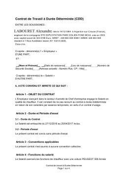 Contrat de Travail &agrave; Dur&eacute;e D&eacute;termin&eacute;e (CDD)