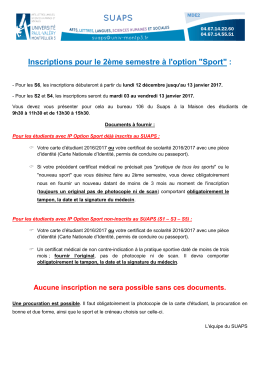 Inscriptions pour le 2ème semestre à l`option "Sport" :