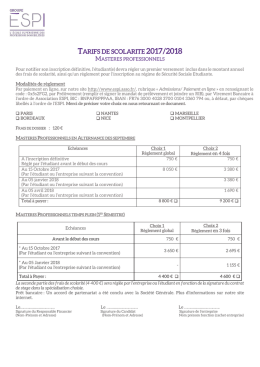 tarifs de scolarite 2017/2018