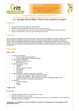 Pr&eacute;vention des Fraudes alimentaires