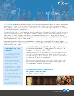 Acta Sanctorum - ProQuest International News