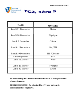 Lundi 21 Novembre Maths Lundi 28 Novembre Physique