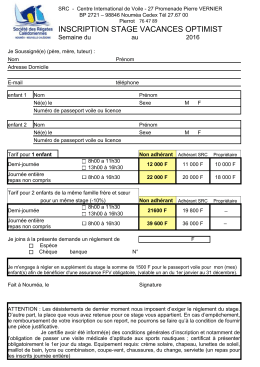 Inscription stage vacances 2016