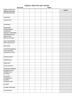 Formulaire des espèces observées