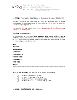 Le RAIQ / Formulaire d`adhésion et de renouvellement 2016