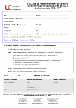Demande de remboursement des droits d`inscription et de s&eacute;curit&eacute;