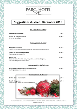 Suggestions du chef : Décembre 2016 - Parc