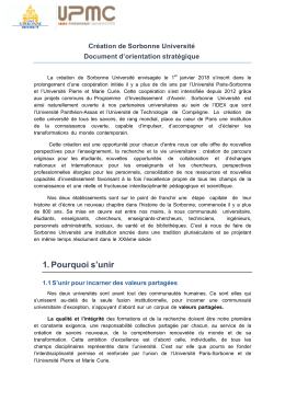 Cr&eacute;ation de Sorbonne Universit&eacute; - Document d`orientation strat&eacute;gique
