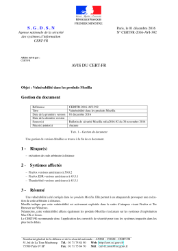 SGDSN AVIS DU CERT-FR Gestion du document 1 - Certa