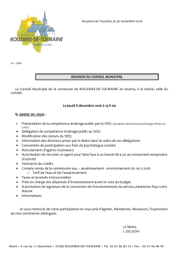 REUNION DU CONSEIL MUNICIPAL Le Conseil Municipal de la