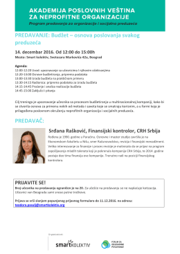 PREDAVANJE: Budžet &ndash; osnova poslovanja svakog preduzeća
