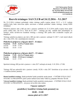 Rozpis tréningov Zima 2016/2017