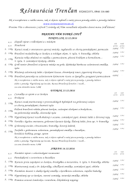 Denn&eacute; menu - Re&scaron;taur&aacute;cia Trenčan