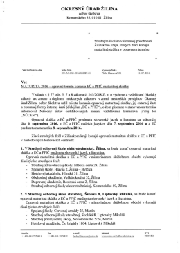 MATURITA 2016 - opravný termín konania EČ a P FI Č maturitnej