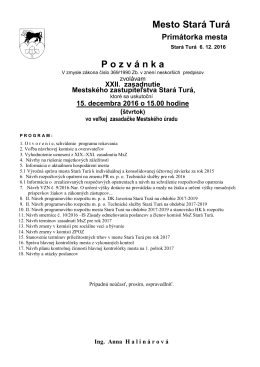 XXII.zasadnutie Mestského zastupiteľstva Stará Turá