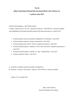 Návrh plánu kontrolnej činnosti na I. polrok 2017 25. 11