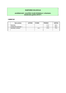 RASPORED KOLOKVIJA preddiplomski sveučilišni studij Arhitektura