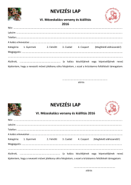 NEVEZÉSI LAP NEVEZÉSI LAP