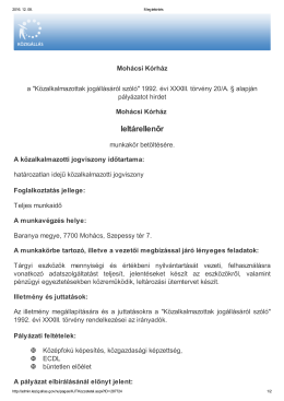 lelt&aacute;rellenőr - Moh&aacute;csi K&oacute;rh&aacute;z