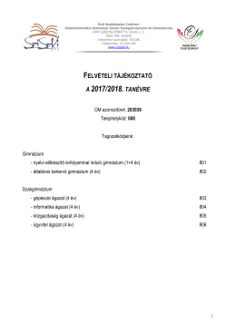 Felvételi tájékoztató a 2017/2018 tanévre