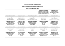 Sosyal Tesis Yemek Listesi - Afyon Kocatepe Üniversitesi