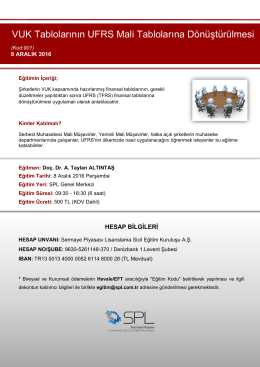 VUK Finansal Tabloların UFRS Mali Tablolara D&ouml;n&uuml;şt&uuml;r&uuml;lmesi