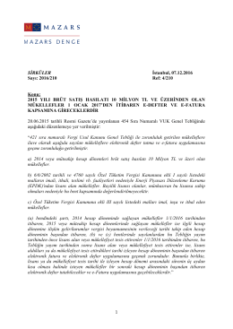 2015 YILI BR&Uuml;T SATIŞ HASILATI 10 MİLYON TL