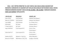2016-2017 Eğitim Öğretim Yılı Güz Yarıyılı Ara Sınav Mazeret Sınavı