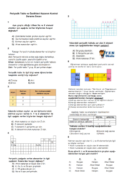 Periyodik Cetvel ve Özellikleri Sınavı mobil pdf sürümü