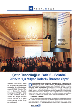 `BAKİEL Sektörü 2015`te 1,3 Milyar Dolarlık İhracat Yaptı`