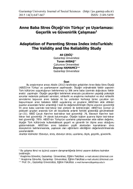 Anne Baba Stres &Ouml;l&ccedil;eği`nin T&uuml;rk&ccedil;e` ye Uyarlaması: Ge&ccedil;erlik ve