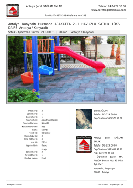 Antalya Konyaaltı Hurmada ARAKATTA 2+1 HAVUZLU SATILIK