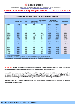 Haftalık Teknik Model Portf&ouml;y ve Piyasa Takvimi