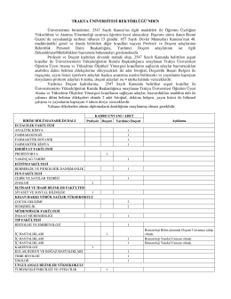TRAKYA ÜNİVERSİTESİ REKTÖRLÜĞÜ`NDEN Üniversitemiz