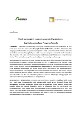 Untuk Mendongkrak Investasi, Suryacipta City of