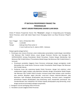 Iklan Pemanggilan RUPSLB (IND) - Batavia Prosperindo Finance Tbk