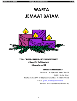 Minggu 07 Februari 2016 - GEREJA TORAJA JEMAAT BATAM