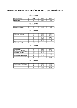 Harmonogram odczytów grudzień 2016 r