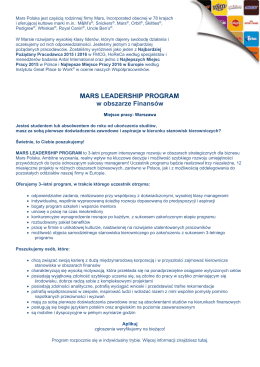 Mars Polska MARS LEADERSHIP PROGRAM w obszarze Finans&oacute;w
