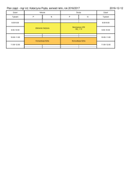 Plan zajęć - mgr in . Katarzyna Pojda, semestr letni, rok 2016/2017