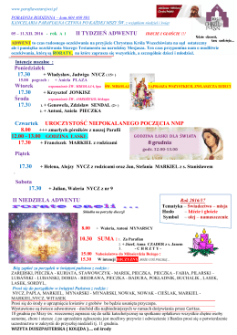 Intencje Mszy Świętych od dnia 05.12.2016 r. do dnia 11.12.2016 r.