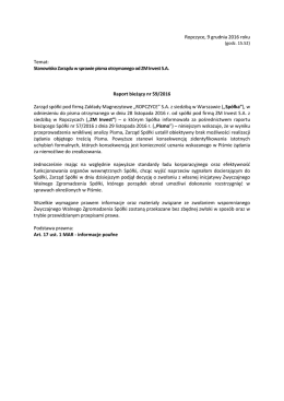 Stanowisko Zarządu w sprawie pisma otrzymanego od ZM Invest SA