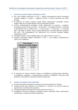 Propozycja kalendarza przetargów skarbowych papierów