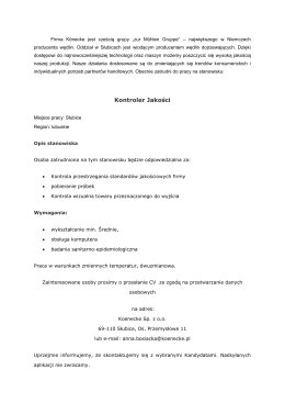 Könecke sp. z.o.o. Kontroler Jakości Oferta ważna do 27.12.2016 r.